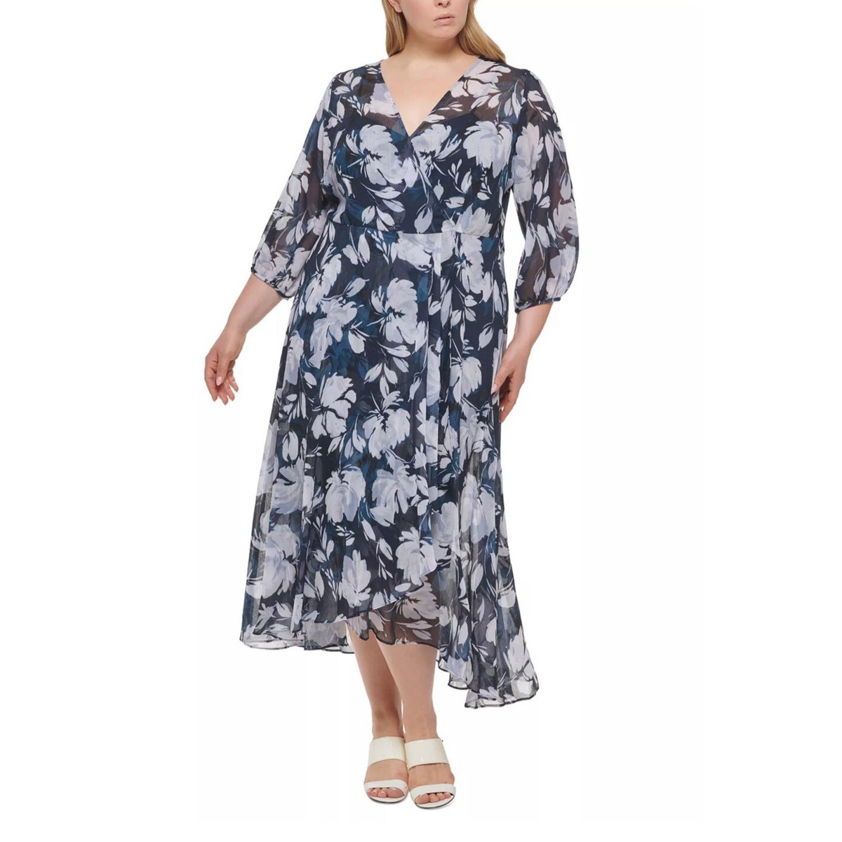 calvin klein plus size maxi dress Calvin Klein Women's Plus Size Cotton Floral-Print Midi Dress - Pink