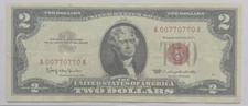 Billete De 2 Dólares Sello Rojo Año 1963 .Serie- A 00770770 A. Para Colección.