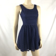 Forever 21 Dress Women Small Navy Blue Lace Fit Flare Ballet Core Party Dance