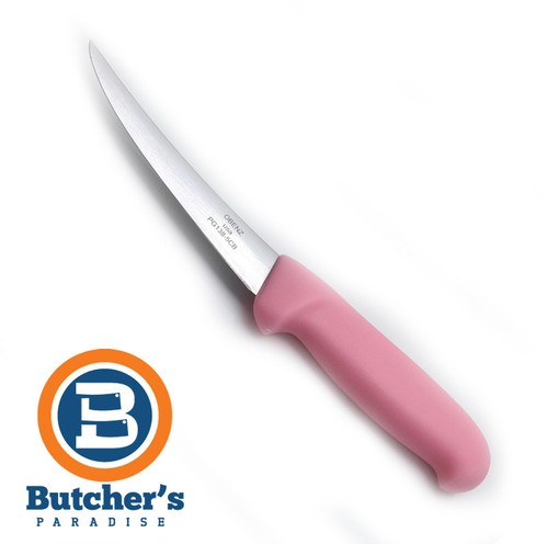 Butcher's 6" Curved Blade Obenz USA Pink Handle Boning Knife - New - Picture 2 of 5