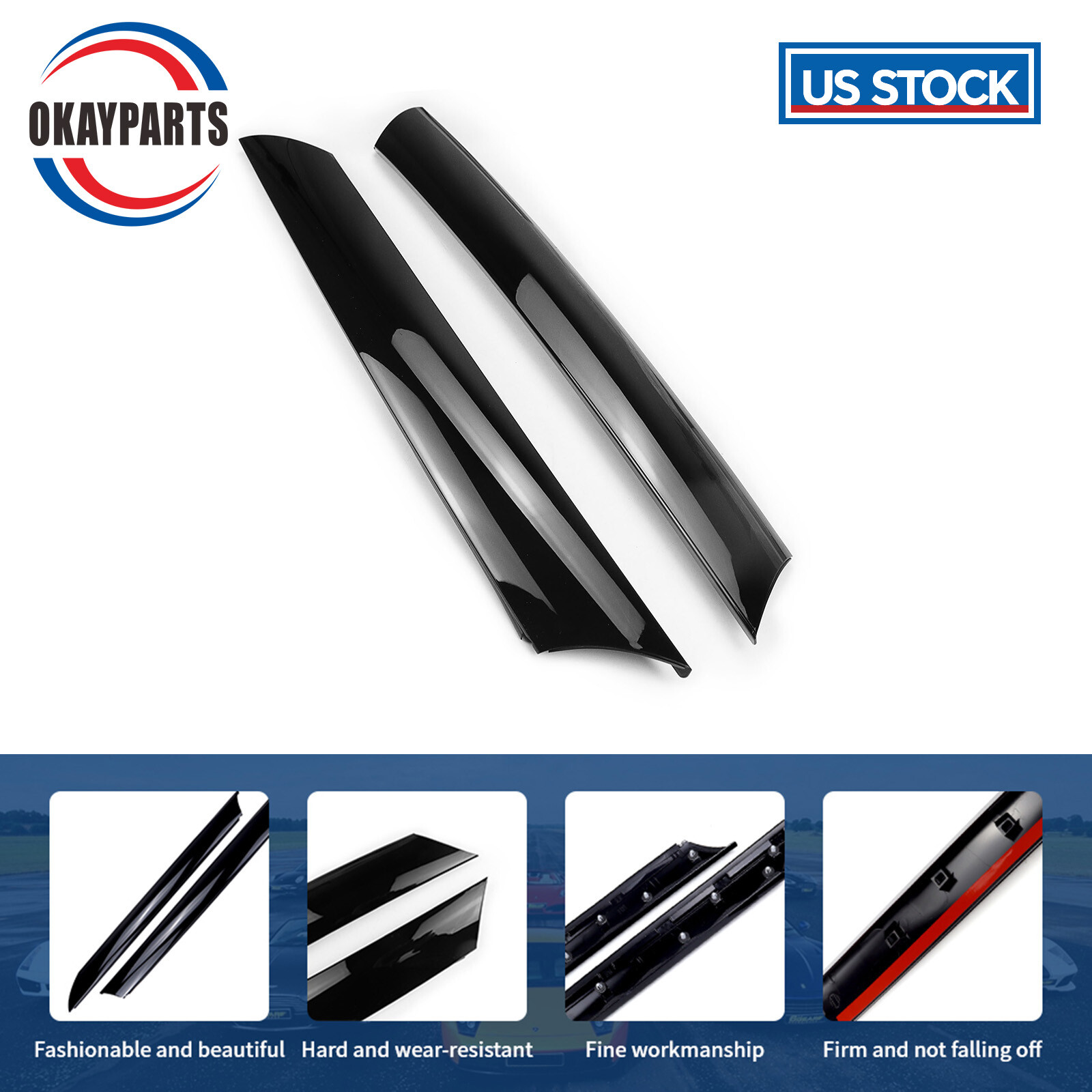 Pair Left & Right Windshield A-Pillar Trim Panel Molding for Kia Soul 2010-2013 