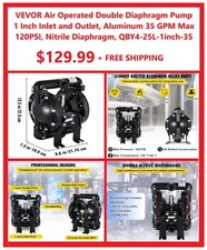 VEVOR Air-Operated Double Diaphragm Pump 1" Inlet Outlet Petroleum Fluids 35GPM
