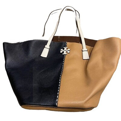 Tory Burch McGraw Color-Block Shopper Tote Black/Brown Preowned
