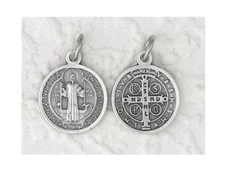 Medalla De San Benito St Saint Benedict - Oxidized Silver Tone 3/4" Round Medal