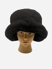 $75 Surell Women's Black Allover Faux-Fur Cloche Hat One Size