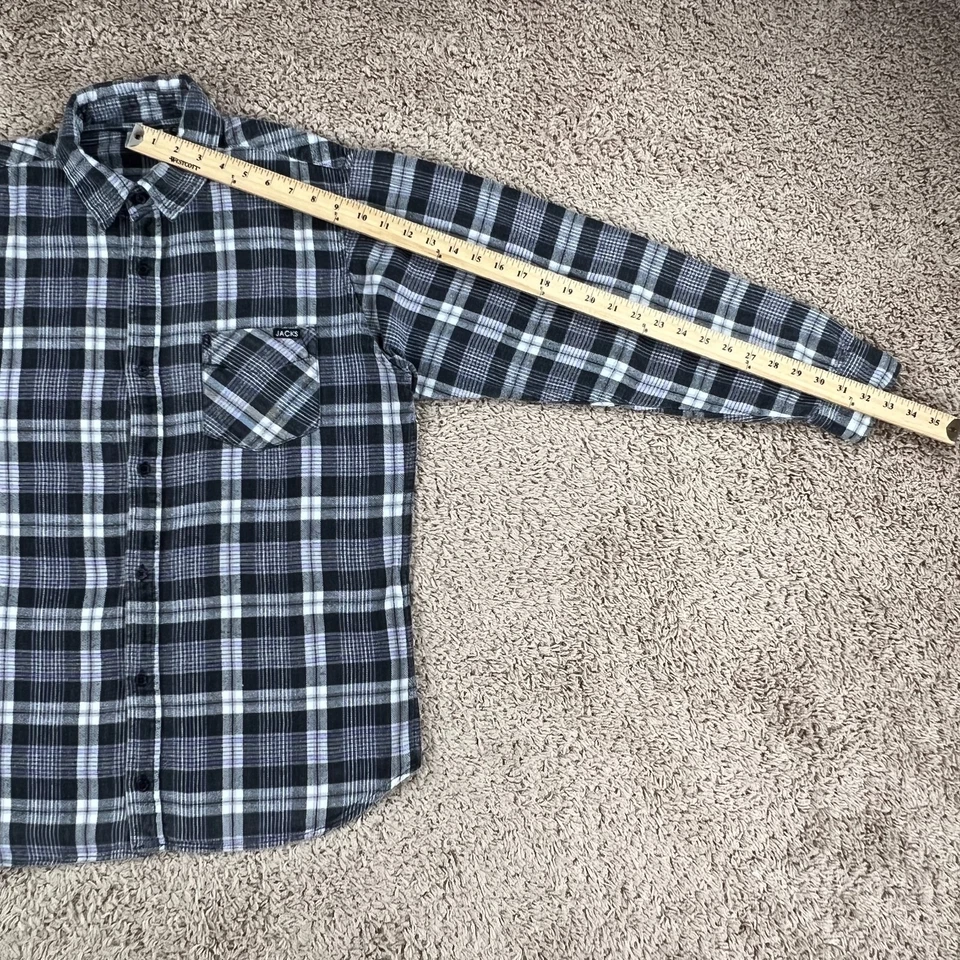 JACKS SURFBOARDS Black Purple Gray Plaid Flannel Button Up Shirt Mens XL Pocket - Image 4 of 4
