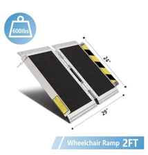 2 Foot Aluminum Folding Wheelchair Scooter Mobility Ramp Portable 600 LB