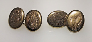 Vintage Antique Gold Tone Stamped Design Edwardian Double Sided Cufflinks