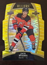 Jack Hughes (Devils) 2019-20 Allure Yellow Taxi Rookie Card #100. rookie card picture