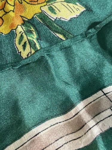Designer Inspired Silk Scarf Quai Aux Fleurs Emerald Green Hand-Rolled Edges 31” - Picture 11 of 24