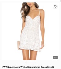 superdown White Beige Sequin Mesh Strappy Sleeveless V-Neck Mini Dress S