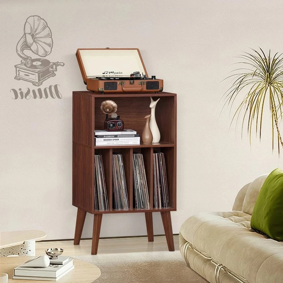 Record Player Stand, Walnut Turntable Stand Holds up to 160 Albums, Mid-Centu... - Image 4 of 4
