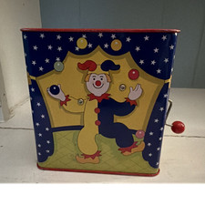 Vintage Tin Clown Jack-in-the-Box Toy with Wind-up Handle