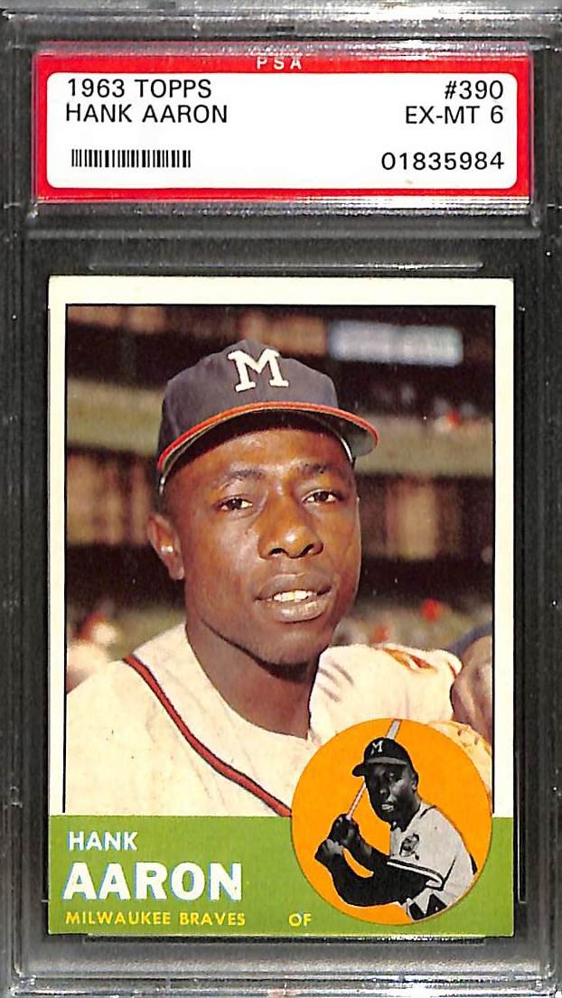1963 Topps #390 Hank Aaron HOF Braves PSA 6 EX-MT 01835984 view 1