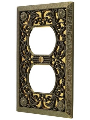 Amerelle 65DAB Filigree Wallplate, 1 Duplex, Antique 1 Brass 