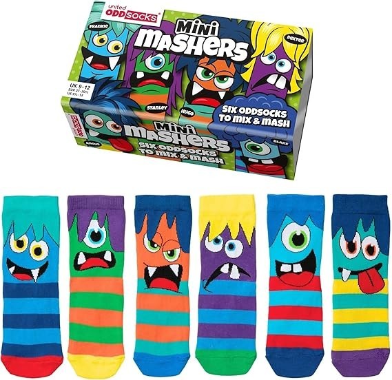 United Oddsocks Mini Mashers Six Monster Faced Odd Socks - Pack of 6