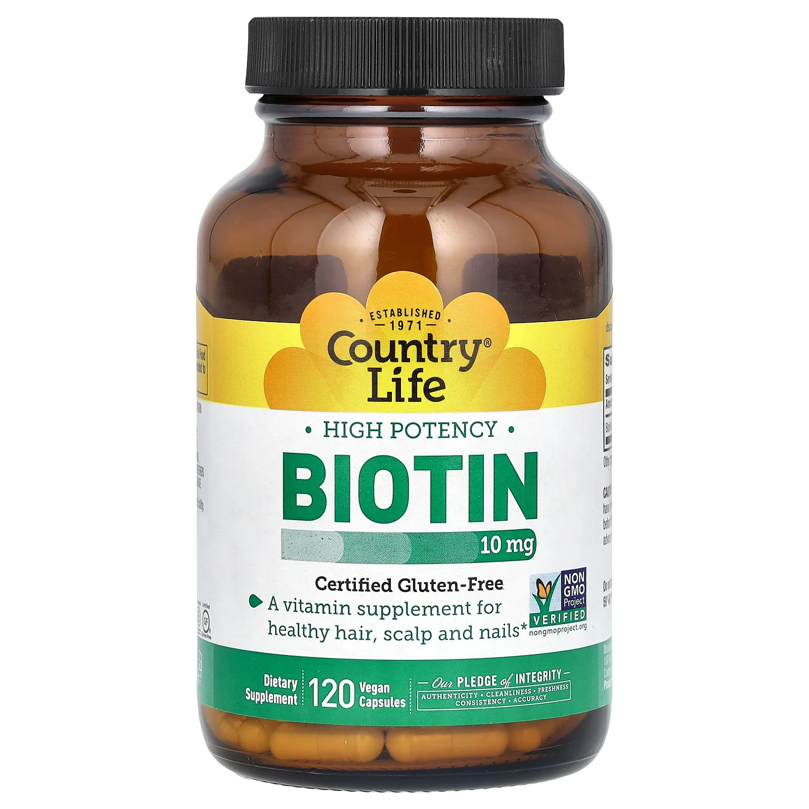 Country Life Biotin High Potency 10 mg 120 Vegan Caps Gluten-Free, GMP Quality