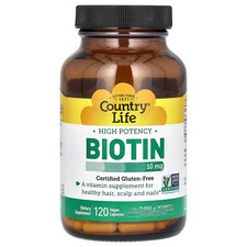 Country Life Biotin High Potency 10 mg 120 Vegan Caps Gluten-Free, GMP Quality