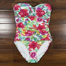 Tommy Bahama Size 10 Island Cays Fiesta Bandeau One Piece Swimsuit White Floral