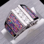 4x Simulated Moissanite Lavender Fire Opal Silver Jewelry Band Ring SZ 7 8 9 10