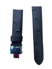 Black Genuine Ostrich Valentino Strap with Deployment Buckle