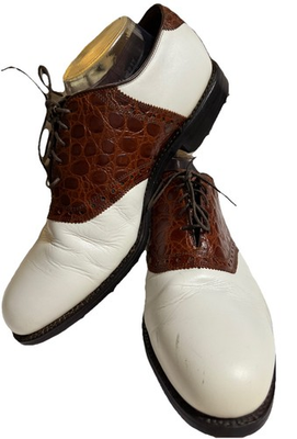 #ad Allen Edmonds Aberdeen Golf Shoes White Brown Crocodile Leather Men#x27;s 10 D $74.99