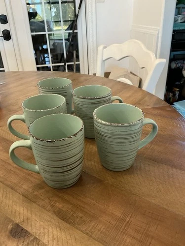 Beautiful Green & Brown Pottery Coffee Mug set of 5 Vintage