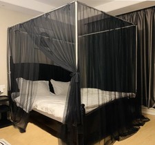 Black Mosquito Net Tent for Bed One-Side Opening Canopy Netting Curtain Twin