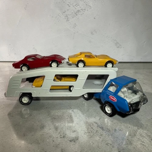 VTG Tonka 70's Motor Mover 18" Car Hauler Carrier Pressed Steel Corvettes & Ramp