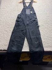 Vintage CARHARTT Black Bib Overalls Faded Distressed Double Knee Men s 34x34