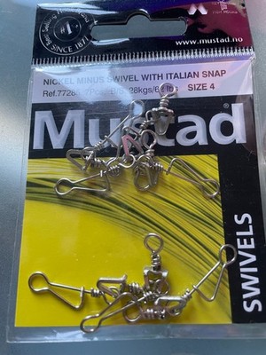 Mustad Nickel Minus Wirbel mit italienischem Druckknopf Größen 1,2,3 oder 4