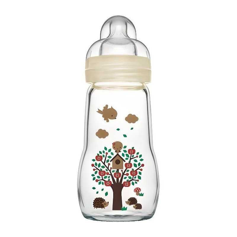 MAM Biberon en verre anti-colique 260ml tétine douce débit moyen 0-6 mois