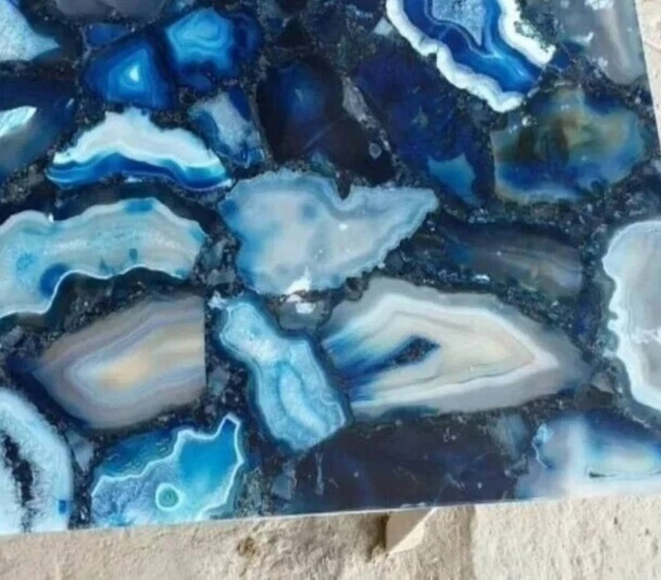 Blue Agate Table Top Coffee Dining Table Luxury Home Interior Slab Top Decor - Image 4 of 4