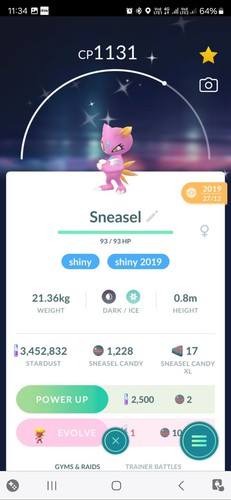 Shiny Sneasel ( Caught In 2020 ) Pokemon Tr@de Go
