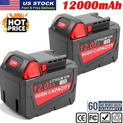 2X 12.0Ah Battery For M18 For Milwaukee 18V Extended Capacity Battery 48-11-1860