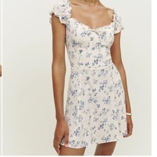 Reformation Pacey Blue Floral Ruched Ruffled Mini Sundress sz 8