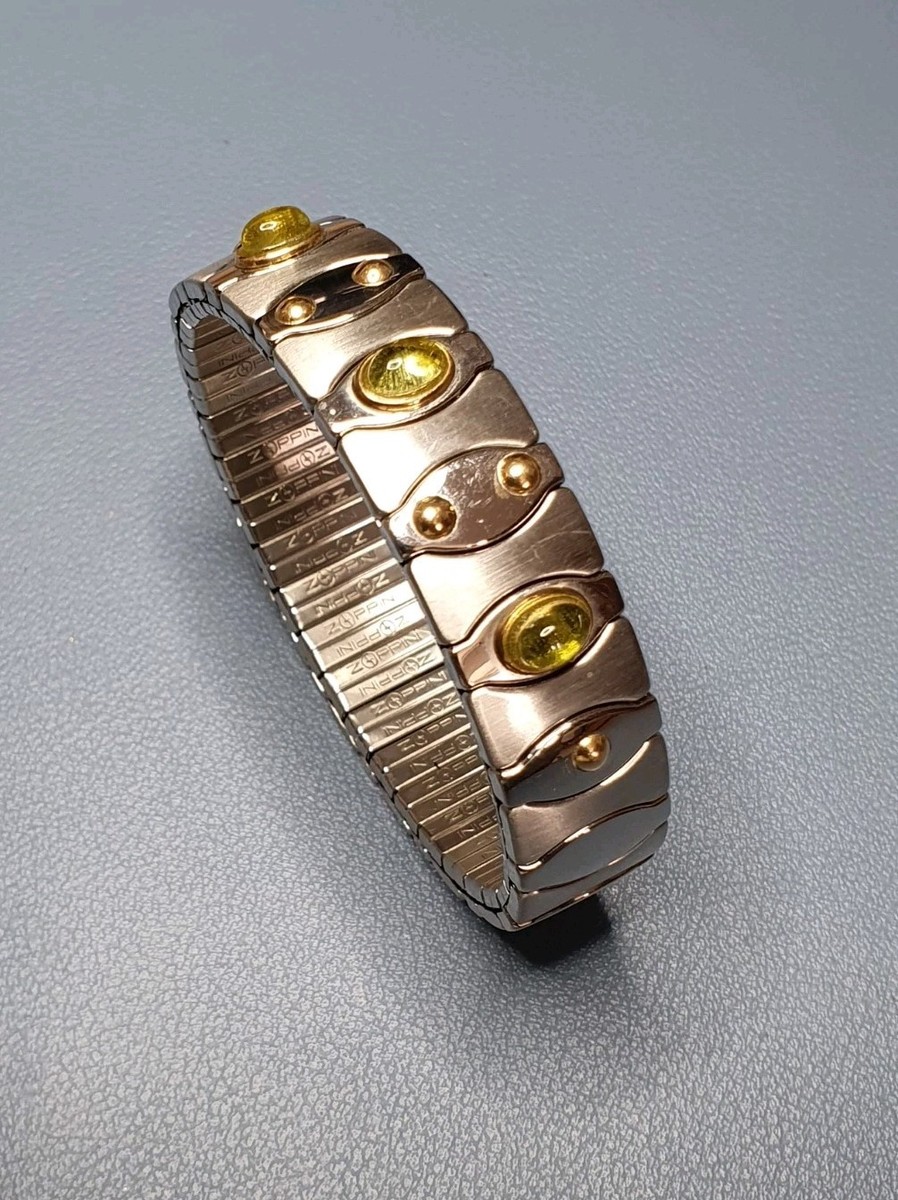 ZOPPINI STAINLESS STEEL 750 18CT GOLD PERIDOT STRETCHY BRACELET