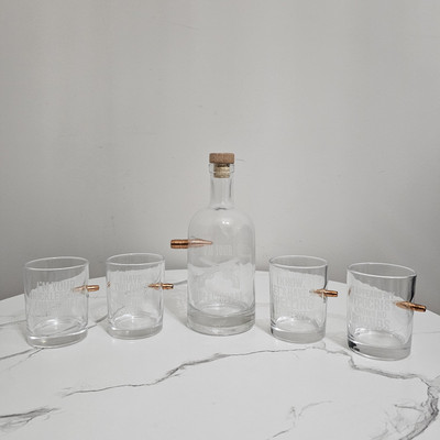Lucky Shot Whiskey Decanter & Rocks Glass Set of 4: I'm Your Huckleberry