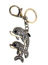 Dolphin keychain silver tone clear rhinestones gift keyring party favor fun #49