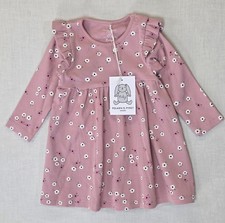 Polarn O Pyret PoP Girls Dress Age 4-6M Pink Floral Ribbed Cotton Ruffle Baby