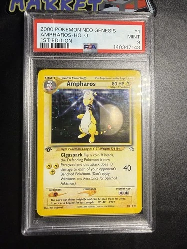 [ PSA 9 ] [ Swirl ] 1st Edition Ampharos Neo Genesis Holo 1 English Rare