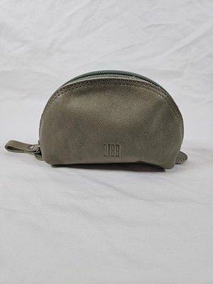 Biba Leather Suede Pouch Wrist Bag Wallet Greenish Grey Zip