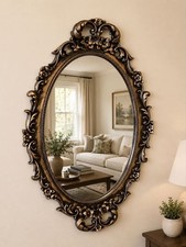 Vintage style bronze gold framed ornate oval mirror
