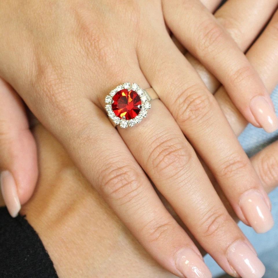 10mm Silber Swarovski Ring, Verstellbar, Halo Design, Brautschmuck, Cocktailring - Bild 4 von 4