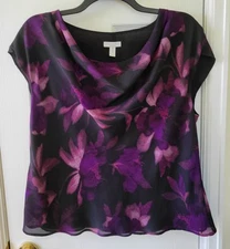 Charter Club Top Size 16W  Purple Floral Sleeveless Cowl Neck Pullover 