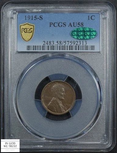 1915 S Lincoln Wheat Copper Cent 1C PCGS AU 58 CAC