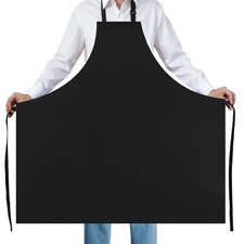 Black Extra Large Adjustable Bib Apron 2 Pockets Water Oil Resistant Chef BBQ