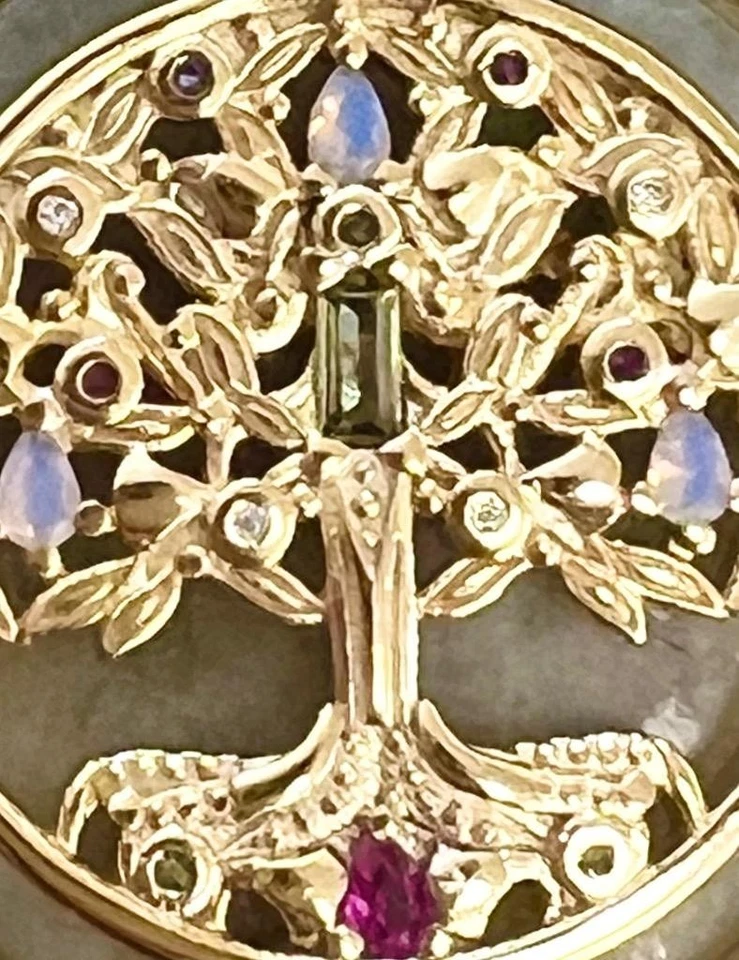 Gemstone 14K Gold on Solid 925 Tree of Life "SPINNER" fidget Necklace REAL - Image 2 of 4