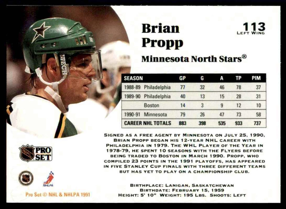 1991-92 Pro Set Brian Propp #113 - Image 2 of 2