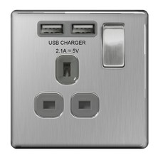 BG Nexus Brushed Steel Screwless Flatplate Switches & Sockets Satin Chrome Grey